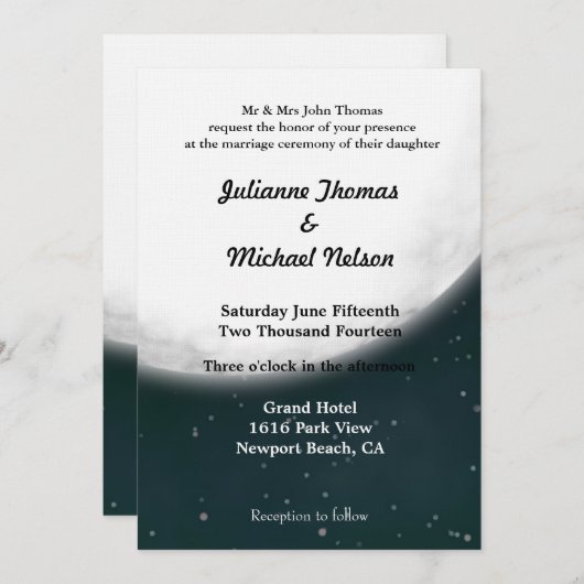 Romantische Vollmondhochzeit Einladung (Vorne/Hinten)