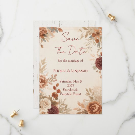 Romantische Wald-Blumenhochzeit Save The Date (Vorderseite/Rückseite Beispiel)