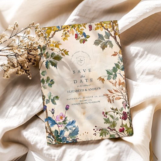 Romantische Waldblatthochzeit Save The Date