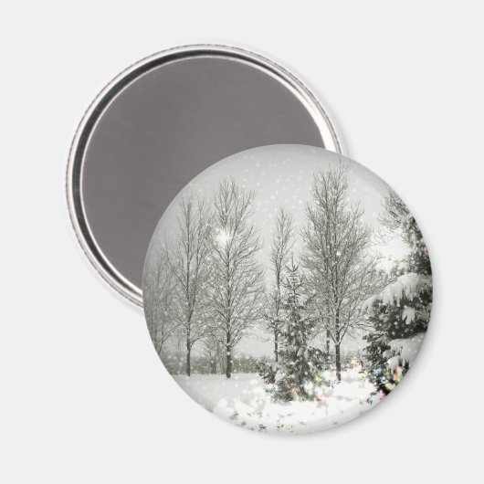 Romantische Wälder Weihnachtsbäume Winter Hochzeit Magnet (Vorderseite/Rückseite)