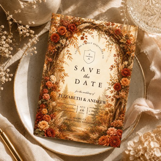 Romantische Waldhochzeit im Herbst Save The Date