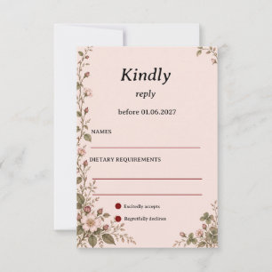 Romantische Waldhochzeit in Rosa und Burgund RSVP Karte