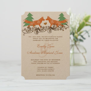 Romantische Waldhügelfüchse Woodsy Hochzeit Einladung