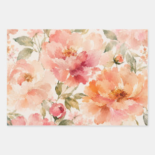 Romantische warme Sommer-Wasserfarben-Blüten Geschenkpapier Set