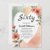 Romantische Wasserfarbe Blumendusty 60. Geburtstag Einladung (Vorderseite)