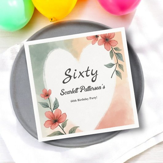 Romantische Wasserfarbe Blumendusty 60. Geburtstag Serviette
