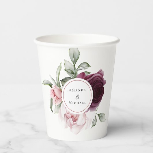 Romantische Wasserfarbe Botanische Braut und Bräuc Pappbecher (Rückseite)