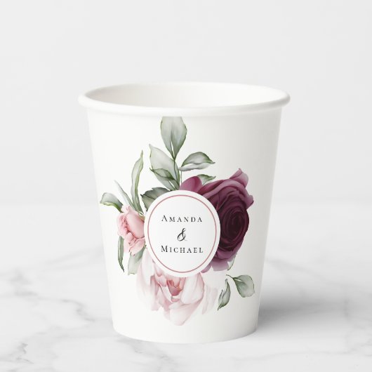 Romantische Wasserfarbe Botanische Braut und Bräuc Pappbecher (Vorderseite)