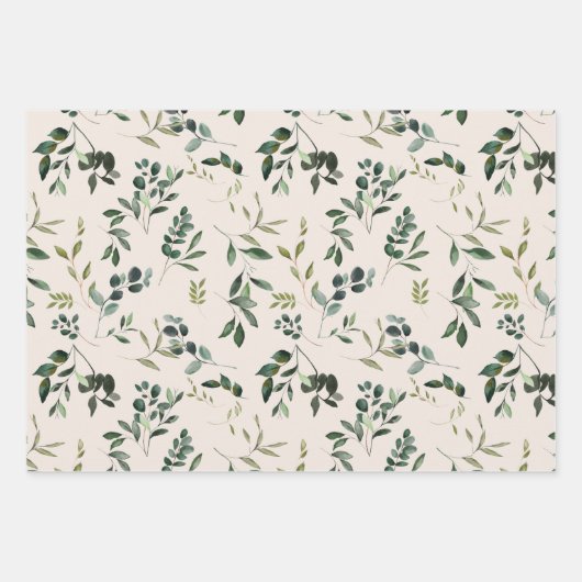 Romantische Wasserfarbe Botanische Vegetation Geschenkpapier Set (Vorderseite)