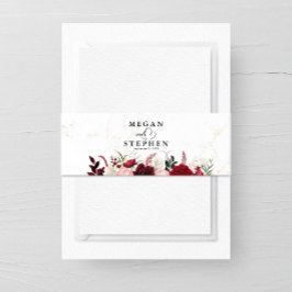 Romantische Wasserfarbe Burgund Blumenchic Hochzei Einladungsbanderole