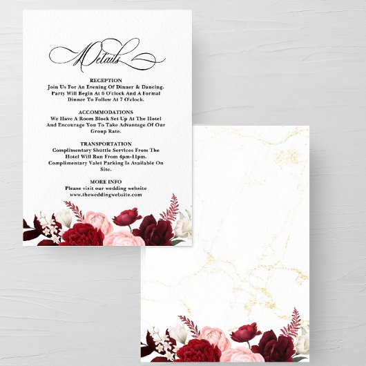 Romantische Wasserfarbe Burgund Blumenzitz Begleitkarte