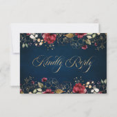 Romantische Wasserfarbe Burgund Gold Rote Marine F RSVP Karte (Vorderseite)