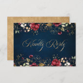 Romantische Wasserfarbe Burgund Gold Rote Marine F RSVP Karte (Vorne/Hinten)