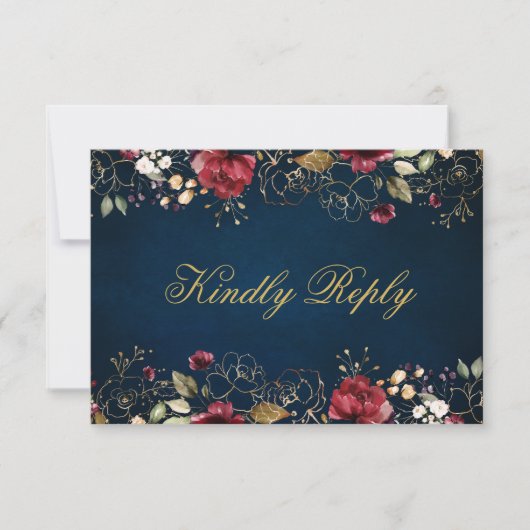 Romantische Wasserfarbe Burgund Gold Rote Marine F RSVP Karte (Vorderseite)