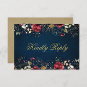 Romantische Wasserfarbe Burgund Gold Rote Marine F RSVP Karte (Vorne/Hinten)