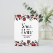 Romantische Wasserfarbe Burgund Rote Blüte Rose Bl Ankündigungspostkarte (Stehend Vorderseite)