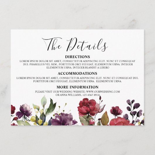 Romantische Wasserfarbe Burgund Rote Blüte Rose Bl Begleitkarte (Vorderseite)