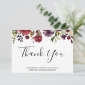 Romantische Wasserfarbe Burgund Rote Blüte Rose Bl Dankeskarte (Stehend Vorderseite)