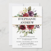 Romantische Wasserfarbe Burgund Rote Blüte Rose Bl Einladung (Vorderseite)