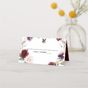 Romantische Wasserfarbe Burgund Rote Blüte Rose Bl Platzkarte