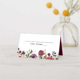 Romantische Wasserfarbe Burgund Rote Blüte Rose Bl Platzkarte