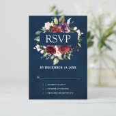 Romantische Wasserfarbe Burgund Rote Blüte Rose Bl RSVP Karte (Stehend Vorderseite)