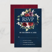 Romantische Wasserfarbe Burgund Rote Blüte Rose Bl RSVP Karte (Vorne/Hinten)