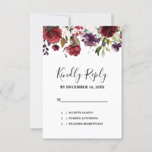 Romantische Wasserfarbe Burgund Rote Blüte Rose Bl RSVP Karte