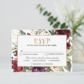 Romantische Wasserfarbe Burgund Rote Blüte Rose Bl RSVP Karte (Stehend Vorderseite)