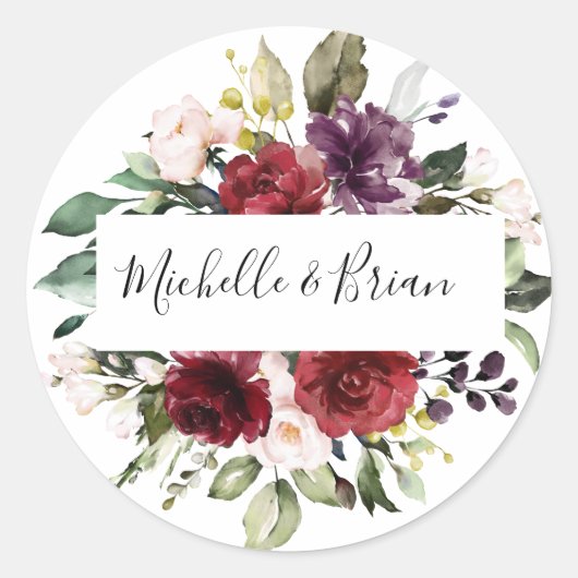 Romantische Wasserfarbe Burgund Rote Blüte Rose Bl Runder Aufkleber (Vorderseite)