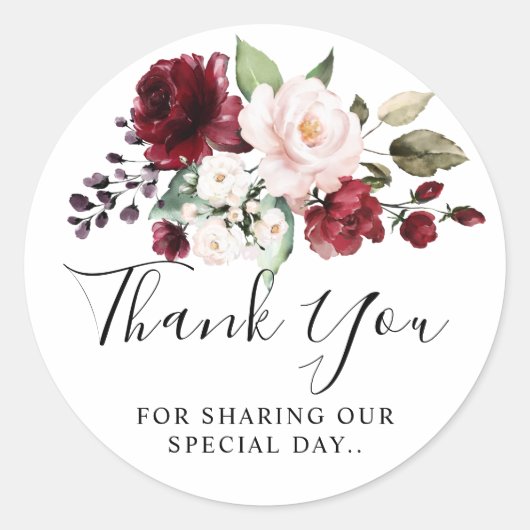 Romantische Wasserfarbe Burgund Rote Blüte Rose Bl Runder Aufkleber (Vorderseite)