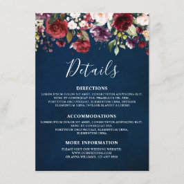 Romantische Wasserfarbe Burgund Rote Marine Floral Begleitkarte