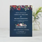 Romantische Wasserfarbe Burgund Rote Marine Floral Einladung (Stehend Vorderseite)