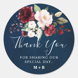 Romantische Wasserfarbe Burgunderrot Navy Floral Runder Aufkleber