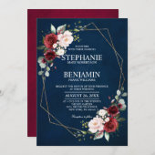 Romantische Wasserfarbe Burgundy Navy Floral Geome Einladung (Vorne/Hinten)