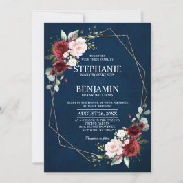 Romantische Wasserfarbe Burgundy Navy Floral Geome Einladung