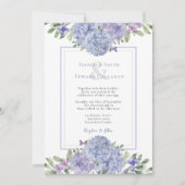 Romantische Wasserfarbe Dusty Blue Hydrangeas Hoch Einladung (Vorderseite)