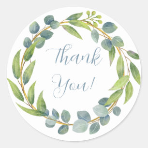 Romantische Wasserfarbe Grünes Leaf Flora Danke Cl Runder Aufkleber