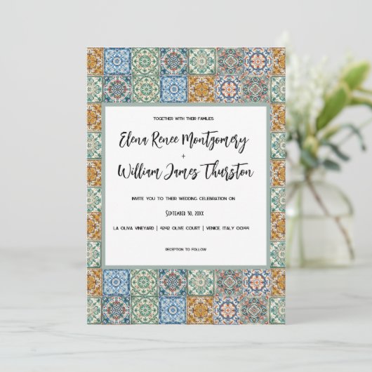 Romantische Wasserfarbe Italien Hochzeit in Urlaub Einladung (Stehend Vorderseite)