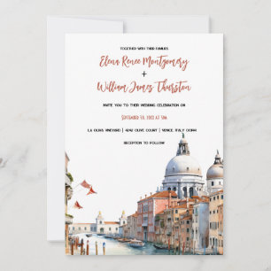 Romantische Wasserfarbe Italien Hochzeit in Urlaub Einladung