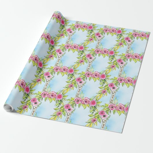 Romantische Wasserfarbe Jugendstil Rose Geschenkpapier (Ungerollt)