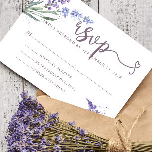 Romantische Wasserfarbe Lavendel Blumen RSVP Karte