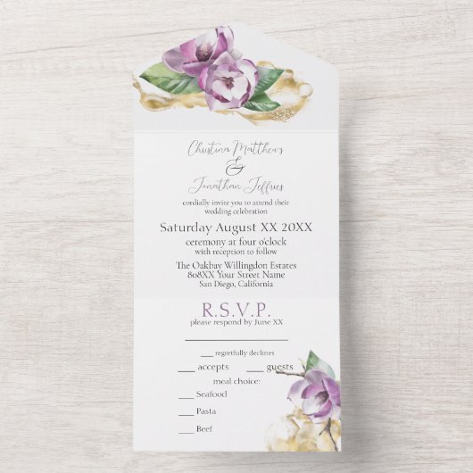 Romantische Wasserfarbe Magnolia All In One Einladung (Innen Boden)