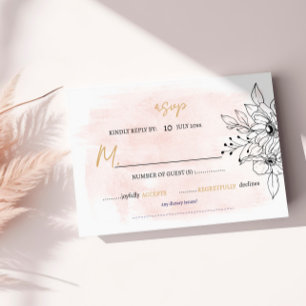 Romantische Wasserfarbe mit schwarzbotanischer Far RSVP Karte
