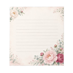 Romantische Wasserfarbe-Pfingstrosen Elegante Lini Notizblock
