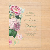 Romantische Wasserfarbe Rosa Blume Hochzeit Garten Acryleinladungen (Vorderseite)