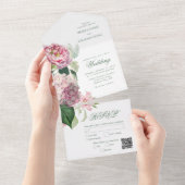 Romantische Wasserfarbe Rosa Blume Hochzeit Garten All In One Einladung (Abreißen)
