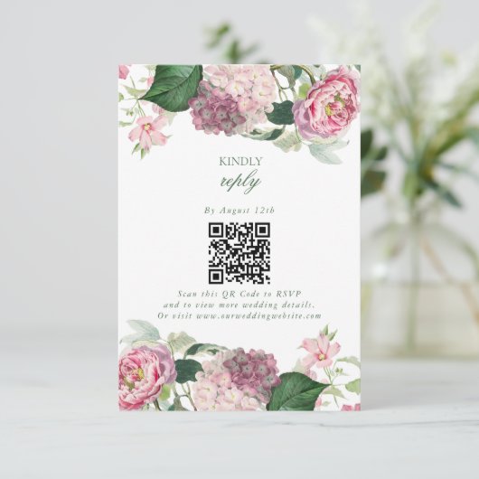 Romantische Wasserfarbe Rosa Blume Hochzeit Garten Begleitkarte (Stehend Vorderseite)