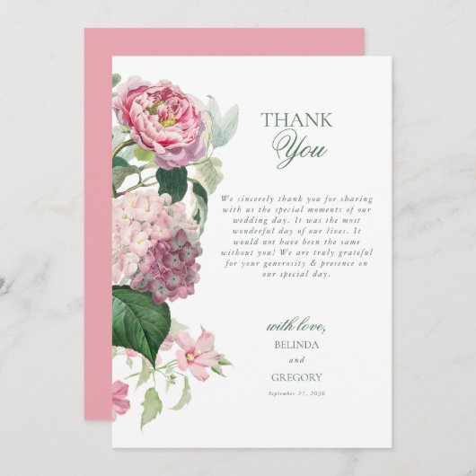 Romantische Wasserfarbe Rosa Blume Hochzeit Garten Dankeskarte (Vorne/Hinten)