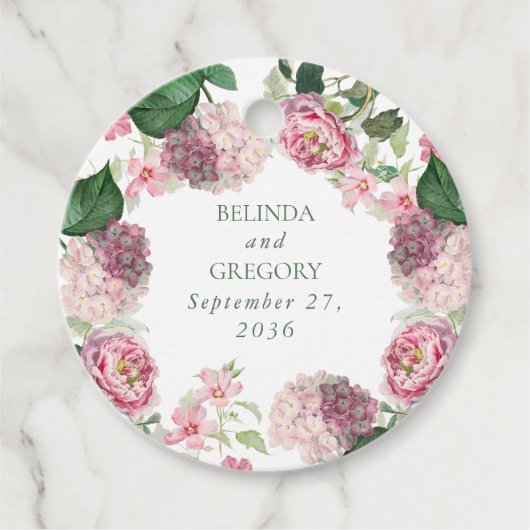 Romantische Wasserfarbe Rosa Blume Hochzeit Garten Geschenkanhänger (Vorderseite)